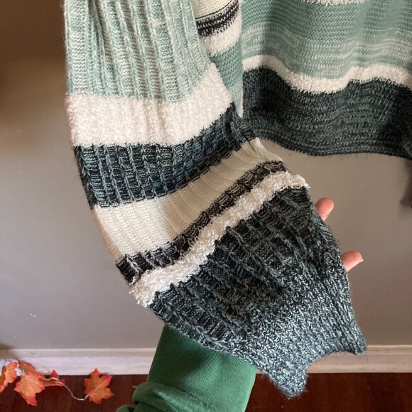 Green and White Striped Sweater - Picture 3 of 4
